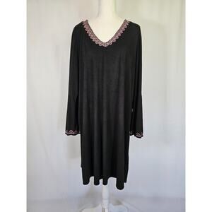 Philosophy Women's V-Neck Tent Dress Size 2X Flounce Sleeve Embroidered Keyhole